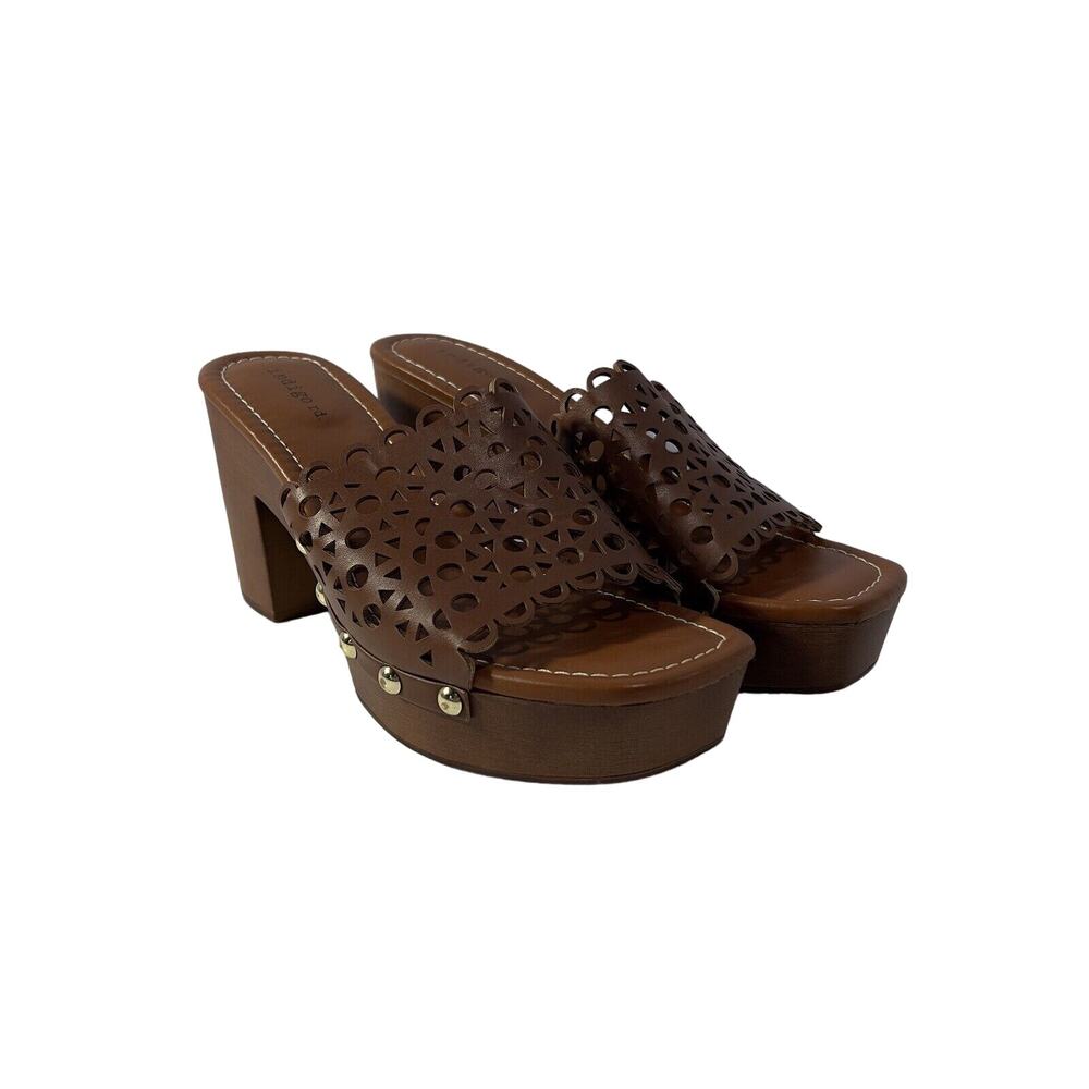 Indigo Rd Sashya Laser Cut Brown Natural Mule Sandals Shoes Sz 8